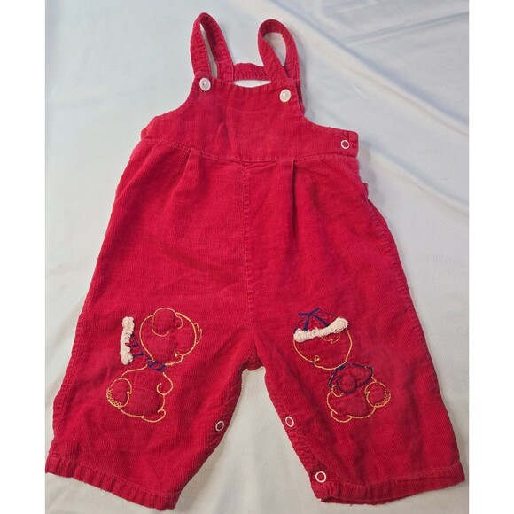 Vintage Girls 2T Jumpsuit Overalls Pink Red Brown Embroidered Cats Dogs Corduroy - Picture 15 of 16